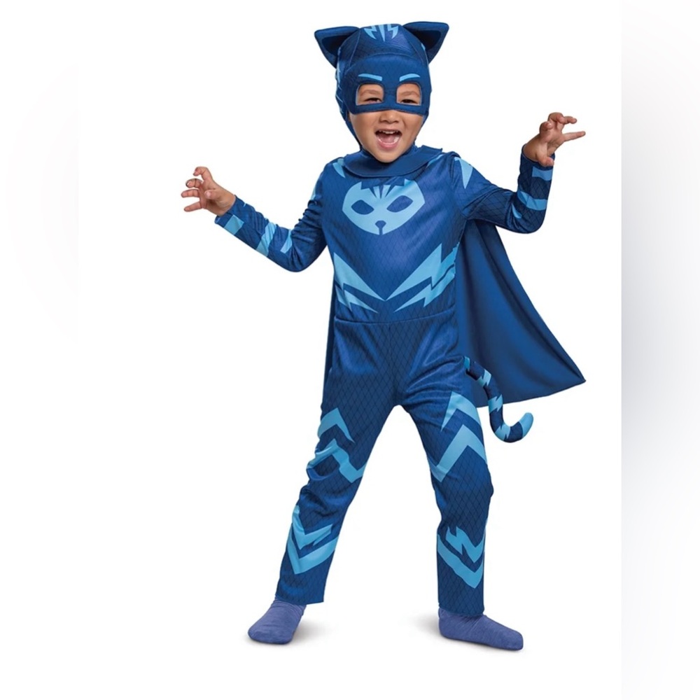 PJ Masks Catboy 4 piece Halloween Costume Jumpsuit Cape Mask Tail Toddlers 3T-4T
